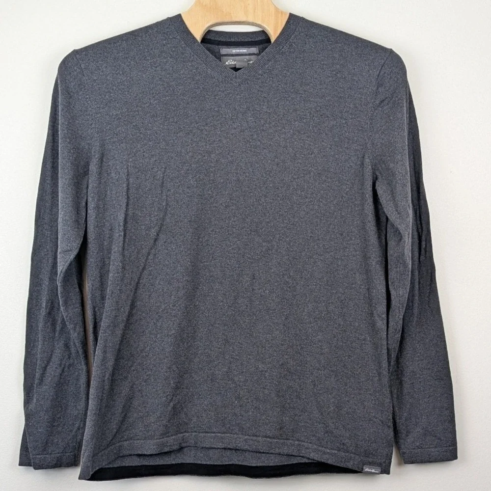Eddie Bauer Mens TXL Charcoal Gray Cotton Merino Wool V-Neck Sweater Tall XL - Picture 3 of 11